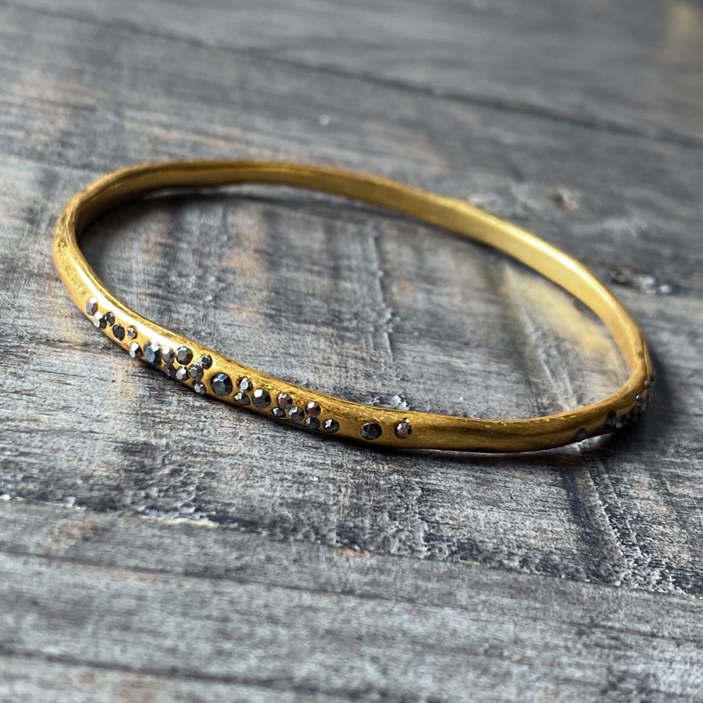 NEW Brushed Gold & Gunmetal Black Crystal Cuff Bracelet - Picture 3 of 12
